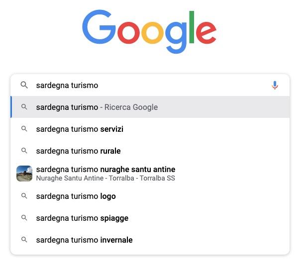 Suggerimenti di Google per la ricerca con la keyword Sardegna Turismo